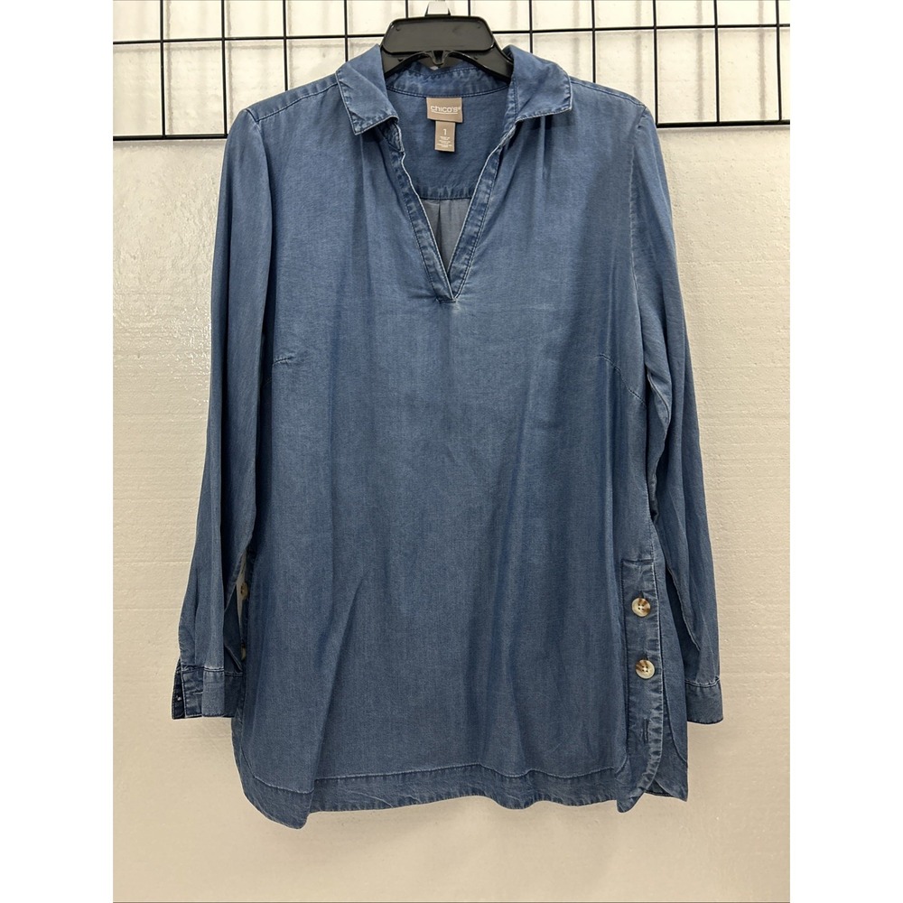 Chico's size‎ 1 Light Blue Soft Denim Shirt SKU 60062